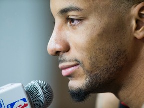 Toronto Raptors guard Norman Powell addresses the media during a practice at BioSteel Centre in Toronto on May 2, 2016. (Ernest Doroszuk/Toronto Sun/Postmedia Network)