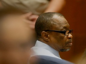 Lonnie Franklin Jr. appears in Los Angeles Superior Court during closing arguments of his trail Monday, May 2, 2016, in Los Angeles. The “Grim Sleeper” serial killer trial is coming to a close in Los Angeles after months of testimony. Franklin is charged with killing nine women and a 15-year-old girl between 1985 and 2007. They were shot or strangled and their bodies dumped in alleys and trash bins in South Los Angeles and nearby areas. (Mark Boster/Los Angeles Times via AP, Pool)