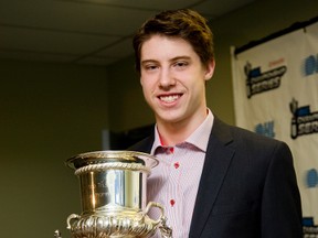 Mitch Marner of the London Knights was presented with the Red Tilson Memorial Trophy in London, Ont. on Monday, May 2, 2016.
The trophy was first given out in 1945 for the most outstanding player in the Ontario Hockey League. (Mike Hensen/The London Free Press/Postmedia Network)