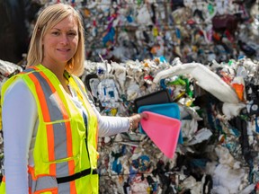Heather Roberts, the manager of Solid Waste Operations for the City of Kingston, explains how only white Styrofoam pieces will be recyclable as of May 9 in Kingston. (Nick Tardif/The Whig-Standard)