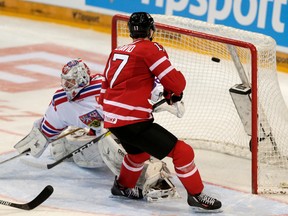 Canada's Connor McDavid beats Czech Republic's Dominik Furch in a world hockey championships International Friendly in Prague, Czech Republic on May 3, 2016. (REUTERS/David W Cerny)