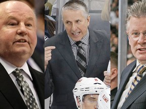 Bruce Boudreau, Bob Hartley and Marc Crawford are three coaches looking for NHL gigs. (Postmedia/The Canadian Press)