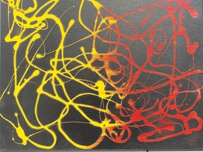 Splatter, a painting by Flora Desjalais, is part of the exhibition 
Framing the Phoenix at Strand Fine Art Services.