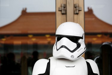 A man dressed as a Storm Trooper from "Star Wars" reacts during Star Wars Day in Taipei, Taiwan, May 4, 2016. REUTERS/Tyrone Siu