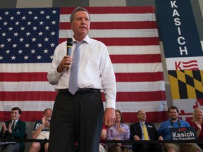 Republican presidential candidate, Ohio Gov. John Kasich speaks during a town hall at Thomas farms Community Center on Monday, April 25, 2016, in Rockville, Md. (AP Photo/Evan Vucci)