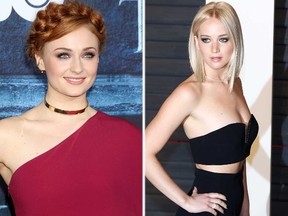 (L-R) Sophie Turner and Jennifer Lawrence. (WENN.COM file photos)