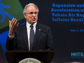 National Highway Traffic Safety Administration administrator Mark Rosekind speaks during a news conference to announce the addition of tens of millions of Takata air bag inflators to the largest automotive recall in history, on Wednesday, May 4, 2016, in Washington. (AP Photo/Evan Vucci)