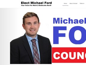 Michael Ford launched a website, electmichaelford.com, after city council approved holding a byelection to fill the council seat in Ward 2 after the death of his uncle Rob Ford.