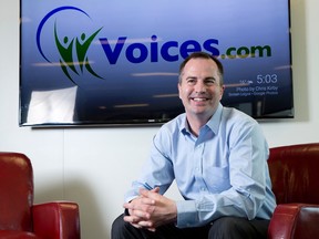 Voices.com founder Dave Ciccarelli poses for a photo in their Dufferin Avenue office in London. (CRAIG GLOVER, The London Free Press)