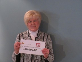 Margaret Prior, of Sudbury, won $50,000 in the March 2, 2016 ONTARIO 49 draw. Supplied photo