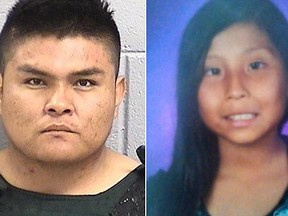 Tom Begaye of Waterflow, N.M., left, was arrested in connection with 11-year-old Ashlynne Mike's disappearance and death. The FBI said Mike, right, was abducted after school on May 2, 2016, and her body was found the next day. (San Juan County, N.M. Detention Center via AP and New Mexico State Police via AP)