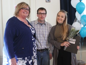 Alyssa Bourassa (right) was the recipient of the Social Good Award, sponsored by Anne-Marie and Jeff Thomson. (Laura Broadley/Goderich Signal Star)