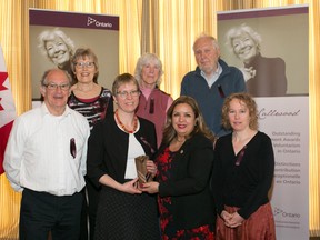 The Maitland Trail Association was the recipient of the June Callwood Outstanding Achievement Award for Voluntarism. Pictured here, back row from left to right, Marg Bushell, Wendy Hoernig and Heinz Hoernig. Front row from left to right, Roger Goddard, Susanna Reid, Cristina Martens and Kathleen Lush. (Contributed photo)