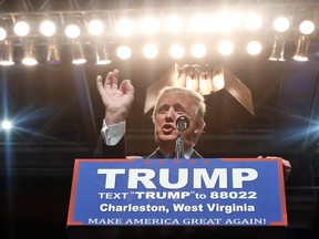 Republican presidential candidate Donald Trump gestures during a rally in Charleston, W.Va., Thursday, May 5, 2016.  (AP Photo/Steve Helber)