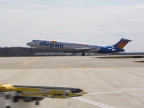 A file photo of an Air Allegiant airplane (Conor Ralph/The Flint Journal- MLive.com via AP)