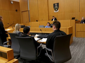 Emily Mountney-Lessard/The Intelligencer
Local high school students take part in mock trials at the Quinte Consolidated Courthouse on Friday.