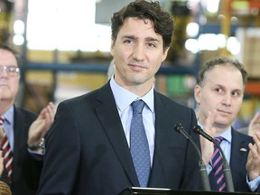 Prime Minister Justin Trudeau during a press conference  at the Greenwood Subway Yard on Friday May 6, 2016. (Veronica Henri/Toronto Sun/Postmedia Network)
