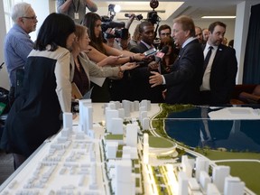 Ottawa Senators owner Eugene Melnyk speaks to the media following the National Capital Commission approving the results from an evaluation committee regarding the Lebreton Flats redevelopment in Ottawa on Thursday, April 28, 2019. (THE CANADIAN PRESS/Sean Kilpatrick)