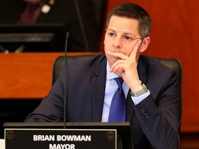 Mayor Brian Bowman listens to a presentation during the council debate on water rates in Winnipeg, Man. Wednesday April 27, 2016. (Brian Donogh/Winnipeg Sun/Postmedia Network)