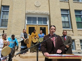 Liberal MP Robert-Falcon Ouellette speaks during a media event to highlight his private member's bill to declare June 2 as National Indian Residential School Memorial Day, in front of the Canadian Centre for Child Protection in Winnipeg on Sat., May 7, 2016. The national agency's office on Academy Road used to be a residential school. Kevin King/Winnipeg Sun/Postmedia Network