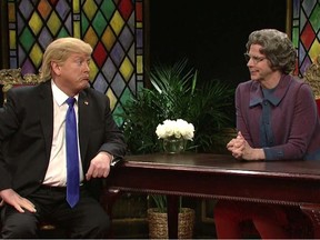 Church Lady (Dana Carvey) interviews Donald Trump (Darrell Hammond) on Saturday Night Live. (Handout photo)