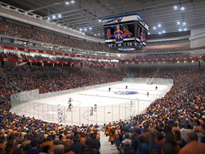 The Interior of the finished Rogers Place arena will end  up looking much like the renderings provided on the project, thanks to an approach that protected the budget for the finishing touches from being poached to cover overages on earlier stages of construction. (Supplied)