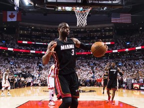 Miami’s Dwyane Wade is being portrayed as disrespectful for launching a few shots as the Canadian national anthem began playing during Game 3 on Saturday. (The Canadian Press)