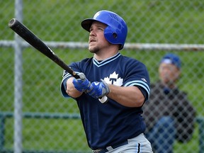 Maple Leafs’ Sean Mattson hits a grand slam in the fourth inning of Sunday's IBL opener against the Guelph Royals at Dominico Field at Christie Pits. (DAN HAMILTON/VANTAGE POINT STUDIOS)