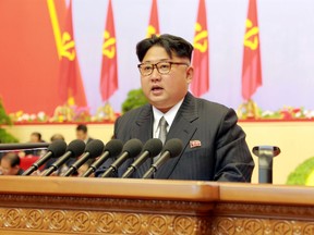 North Korean leader Kim Jong Un speaks during the first congress of the country's ruling Workers' Party in 36 years, in this photo released by North Korea's Korean Central News Agency (KCNA) in Pyongyang May 8, 2016. KCNA/via Reuters