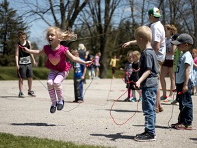 Emma Easby, 5, jumps some rope at East Oxford Public School's second annual Jump Rope for Heart event. (BRUCE CHESSELL, Sentinel-Review)