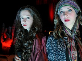 Clark Road secondary school students Tabi Clarke (left) and Leah Kuiack, pose before rehearsing Monsters of Rock with their peers in London Ont. May 5, 2016.  CHRIS MONTANINI\LONDONER\POSTMEDIA NETWORK