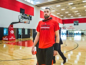 The Raptors will be without starting centre Jonas Valanciunas for the remainder of their second round NBA playoff series against the Heat. (Ernest Doroszuk/Toronto Sun)