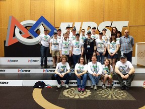 Irish Iron, the robotics team at St. Patrick's Catholic High School in Sarnia, attended the FIRST Championships in St. Louis at the end of April. It was the first time a robotics team from the Sarnia high school qualified to compete at the international competition. (Handout)