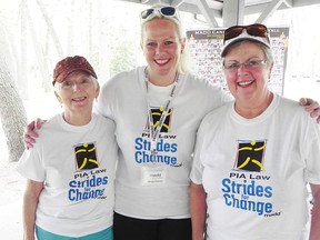 Mary Parks, left, Christy Primmer and Susanne Oliver pose at last year's Strides for Change event in Sarnia. The Mothers Against Drunk Driving 5K fundraiser is scheduled for May 15 in Canatara Park. (Handout)