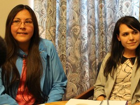 Manitoba's three Liberal MLAs gather on Monday, May 9, 2016 to comment on leader Rana Bokhari's decision to announce she'll step down in a press release Saturday night. From left to right, Kewatinook MLA Judy Klassen, Burrows MLA Cindy Lamoureux and River Heights MLA Jon Gerrard said they learned of the change on Saturday night in advance of a press release.