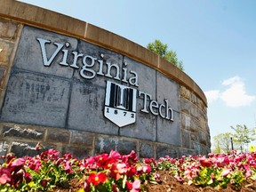 A Virginia Tech sign is seen on the campus of Virginia Tech in Blacksburg, Virginia April 16, 2012. Virginia Tech on Monday will mark the fifth anniversary of the deadliest act of gun violence in modern U.S. history, a massacre that killed 32 people, prompted congressional action and spurred universities nationwide to enhance their alert systems. REUTERS/Chris Keane