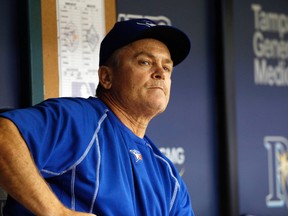 Toronto Blue Jays manager John Gibbons looks on from the dugout during the third inning against the Tampa Bay Rays at Tropicana Field in St. Petersburg on May 1, 2016. (Kim Klement/USA TODAY Sports)