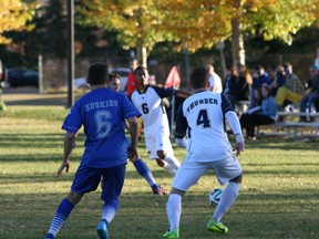 Action similar to this meeting of the Keyano Huskies and Concordia Thunder is still possible in the ACAC when soccer season opens in the fall. But it is not a guarantee. Although unofficial reports say the Keyano campus was saved from serious damage, officials realize it may be necessary to put all of the community college’s sports ventures on hold for at least one season as a result of the devastating wild fires that attacked Fort McMurray.