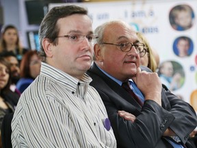 John Lappa/Sudbury Star
Dr. Sean Murray, left, medical director of Health Sciences North's (HSN) Family and Child program, and Dr. Denis Roy, president and CEO of HSN, take part in an announcement of the creation of the NEO Kids Foundation in Sudbury on Thursday Nov. 19, 2015. The North East LHIN has thrown its support behind NEO Kids.