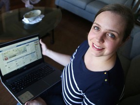 Stacey Meekma shows off the Canadian Angel Network website, which she belongs to, in Sudbury, Ont. on Tuesday May 10, 2016. Meekma is helping out evacuees in transit from the Fort McMurray fire. Gino Donato/Sudbury Star/Postmedia Network