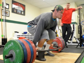 Top Bombers draft pick defensive end Trent Corney out of the University of Virginia works out.