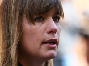 Jian Ghomeshi complainant Kathryn Borel speaks outside Old City Hall on May 11, 2016. (Dave Abel/Toronto Sun)