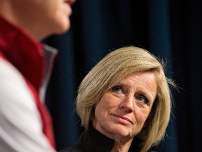 Conrad Sauve, President and CEO, Canadian Red Cross and Alberta Premier Rachel Notley announce details of emergency funds for Fort McMurray wildfire evacuees in Edmonton, Alta., on Wednesday, May 11, 2016. THE CANADIAN PRESS/Jason Franson