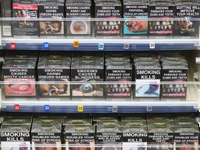 Cigarettes are seen on a shelf in Sydney, Australia, on May 04, 2016. (Ryan Pierse/Getty Images)