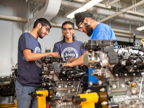 Centennial College’s automotive labs are located at its Ashtonbee campus in Scarborough, the country’s largest training facility. Students pictured here are working in the Fiat Chrysler Automobiles lab.