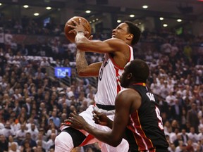 Toronto Raptors guard DeMar DeRozan during first-quarter action against the Miami Heat in Game 5 at the Air Canada Centre in Toronto on May 11, 2016. (Stan Behal/Toronto Sun/Postmedia Network)