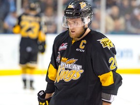 Wheat Kings captain Macoy Erkamps looks dejected as the Wheat Kings dropped their first game of the WHL final on Wednesday.
