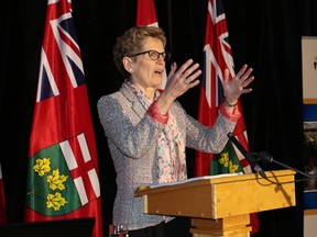 Ontario Premier Kathleen Wynne is seen here speaking at the annual FONOM conference that was held in Timmins in May 2016. Wynne is currently doing another tour of the North, making stops in Kirkland Lake, Matchewan First Nation and Timmins.