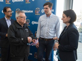 The Honourable Ralph Goodale, Federal Public Safety Minister updated on the Fort McMurray fire at Northlands Park, afterwards he spoke with Edmonton Mayor Don Iveson, and Hon. Danielle Larivee, Alberta Minister of Municipal Affairs, and Federal Minister of Infrastructure and Communities Amarjeet Sohi.  Shaughn Butts / POSTMEDIA NEWS NETWORK