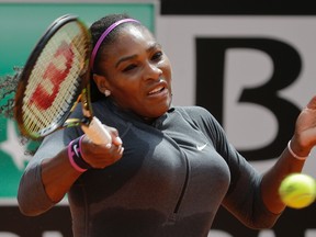 Serena Williams returns the ball to Christina McHale during their match at the Italian Open tournament in Rome, Thursday, May 12, 2016. (AP Photo/Andrew Medichini)